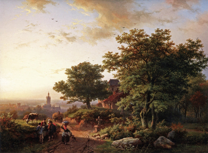 A Mountainous Landscape with a View on a Town in the Distance, vintage artwork by Barend Cornelis Koekkoek, A3 (16x12
