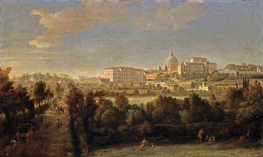 View of St Peter's and the Vatican Seen from Prati Di Castello, vintage artwork by Caspar van Wittel, 12x8" (A4) Poster