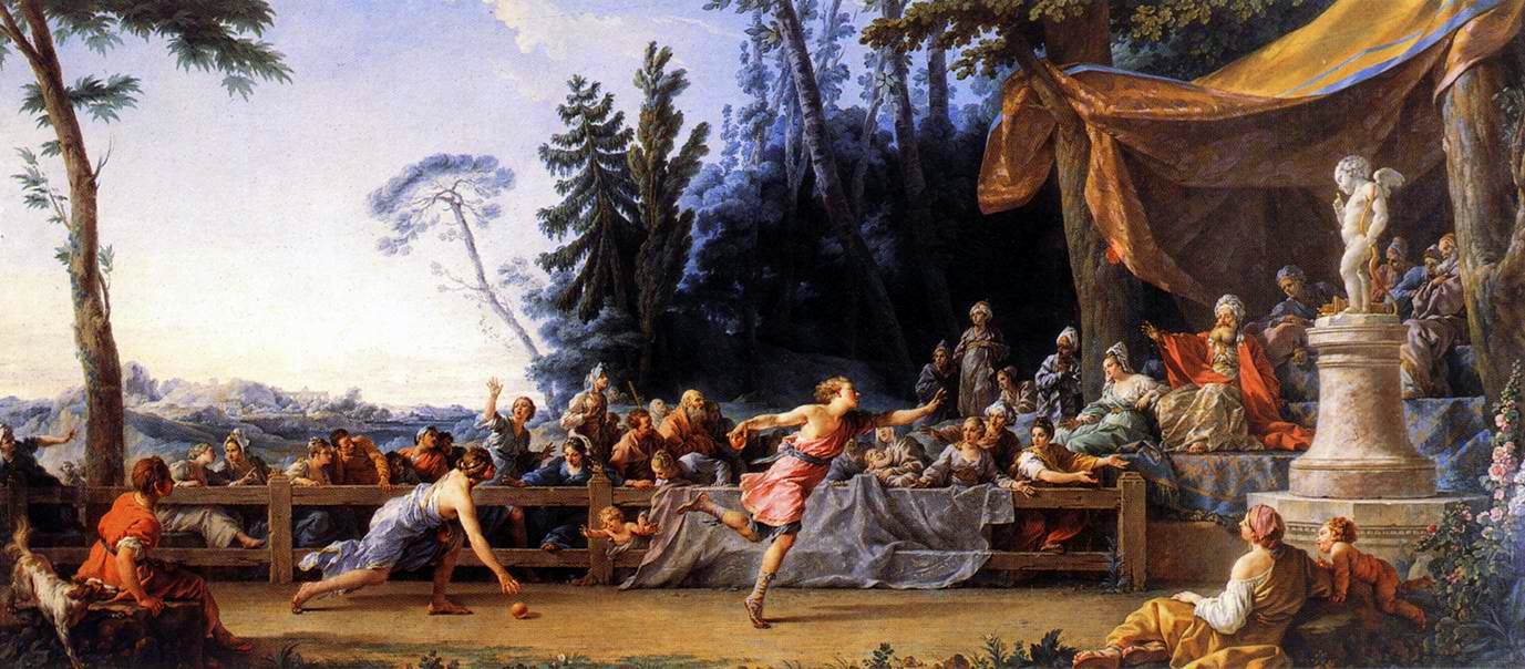 The Race between Hippomenes and Atalanta, vintage artwork by Noel Halle, 12x8" (A4) Poster