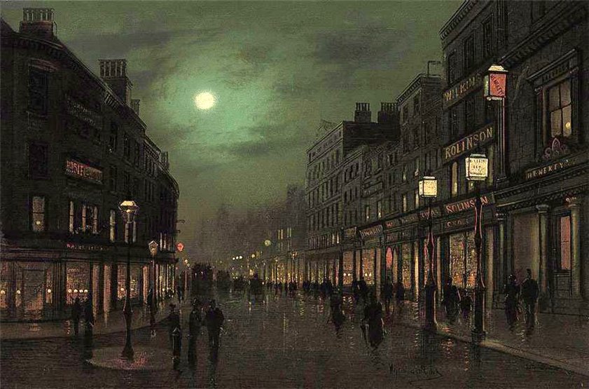The Strand by  Moonlight, vintage artwork by Wilfred Jenkins, 12x8" (A4) Poster