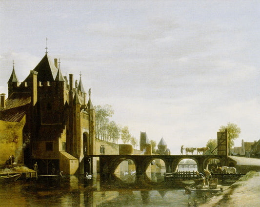 Grote Houtpoort at Haarlem, vintage artwork by Gerrit Adriaensz.Berckheyde, 12x8" (A4) Poster