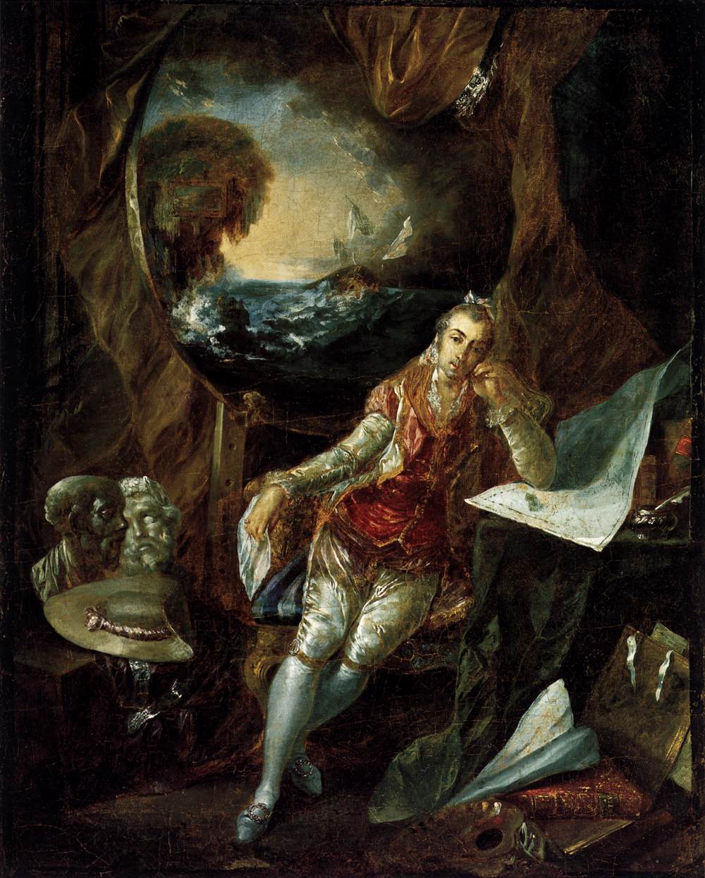 Self-Portrait in the Studio, vintage artwork by Luis Paret y Alcazar, 12x8" (A4) Poster