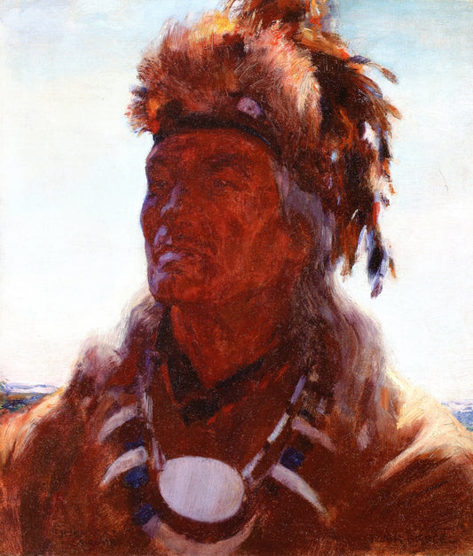 Portrait of Chief Kien-Da (Canadian Indian0, vintage artwork by William Blair Bruce, 12x8" (A4) Poster