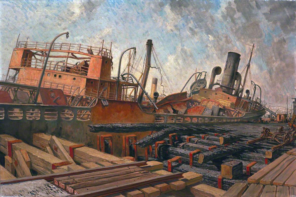 The Bombed SS 'Toscalusa' at a Western Port by Harry Morley,16x12(A3) Poster