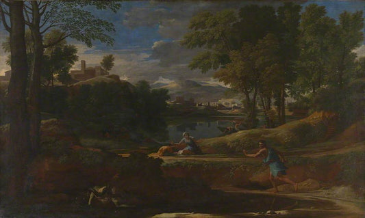 Landscape with a Man Killed by  a Snake, vintage artwork by Nicolas Poussin, 12x8" (A4) Poster