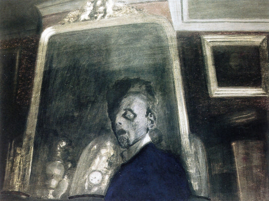 Self-Portrait with Mirror, vintage artwork by Leon Spilliaert, 12x8" (A4) Poster