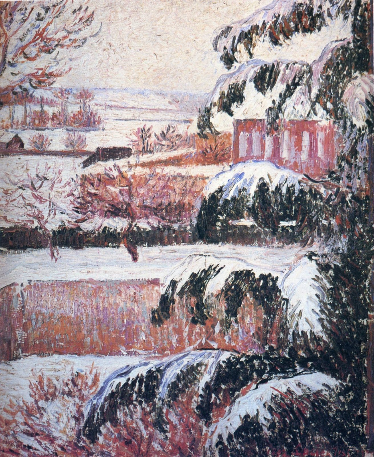 Effet de Neige, Eragny, vintage artwork by Lucien Pissarro, 12x8" (A4) Poster