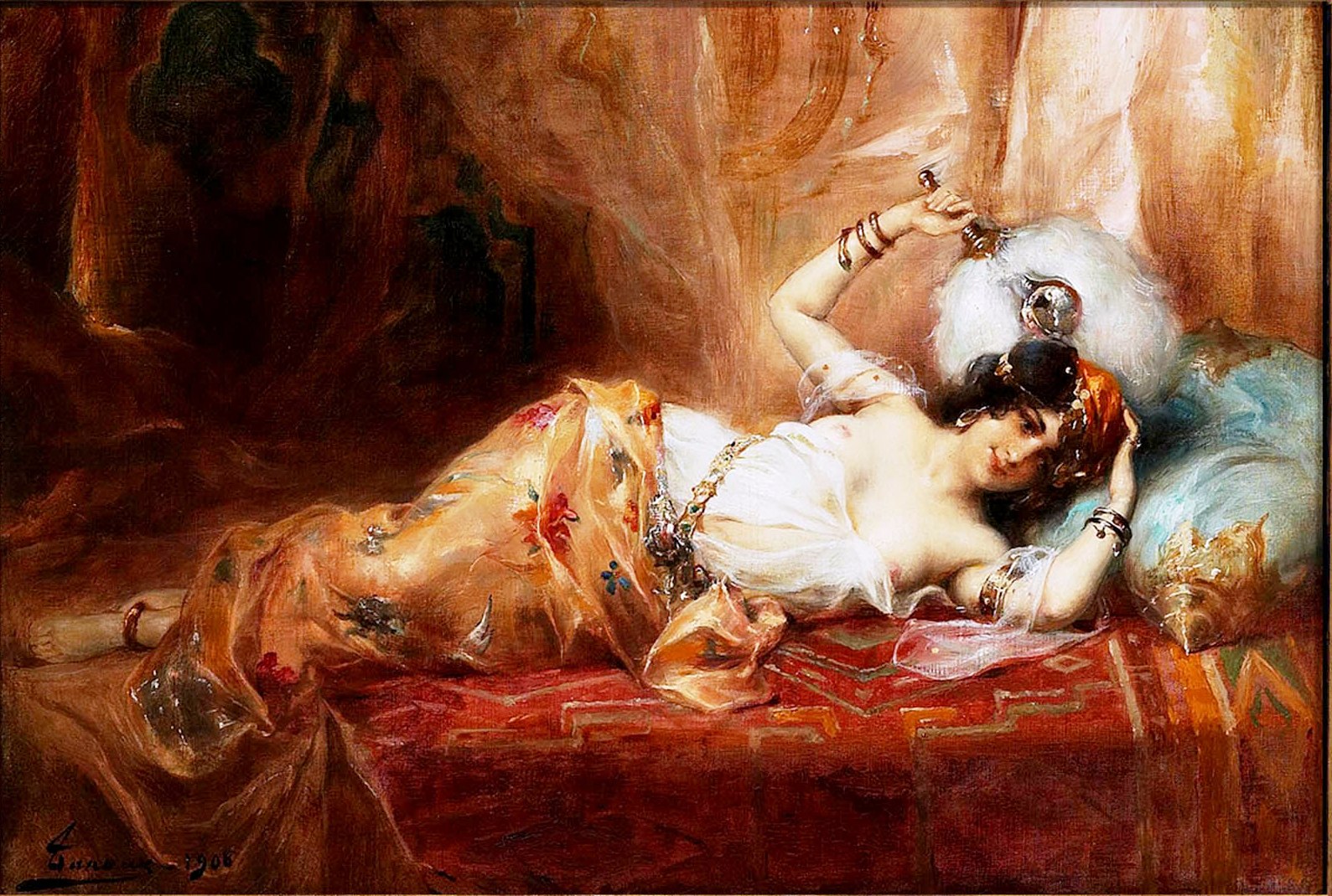 Odalisque with a Fan by Henri Adrien Tanoux,A3(16x12")Poster