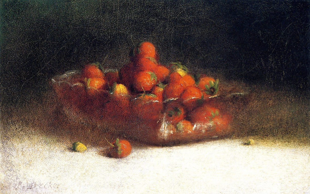 Strawberries in a Clear Bowl, vintage artwork by Joseph Decker, 12x8" (A4) Poster