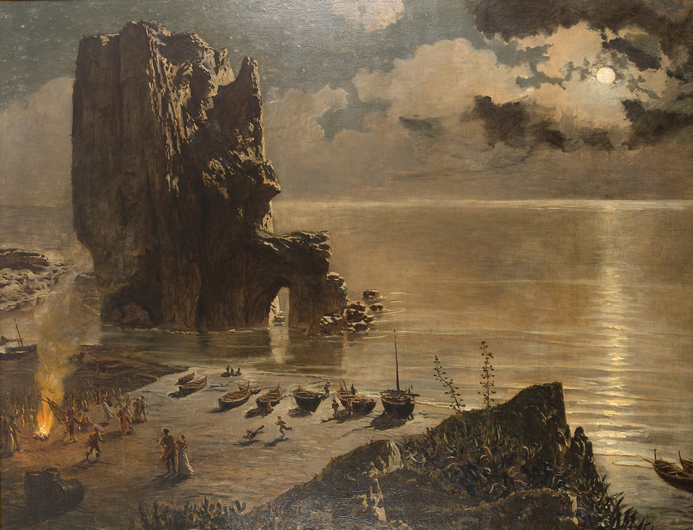 Hoguera en la Playa, vintage artwork by Antonio Muñoz Degrain, 12x8" (A4) Poster