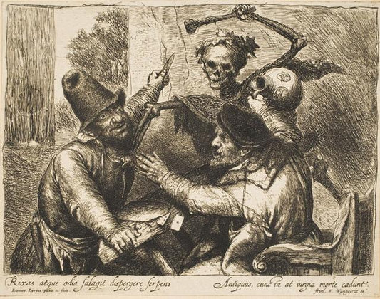The Quarreling Players and Death, vintage artwork by Jan Lievens, 12x8" (A4) Poster