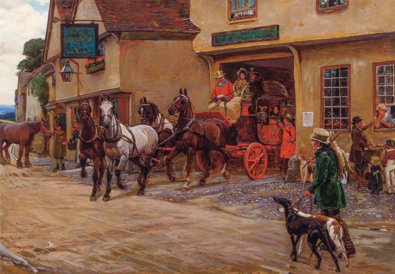 agecoach Leaving 'The George' by Cecil Charles Windsor Aldin,A3(16x12")Poster