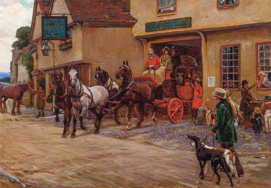 agecoach Leaving 'The George' by Cecil Charles Windsor Aldin,A3(16x12")Poster