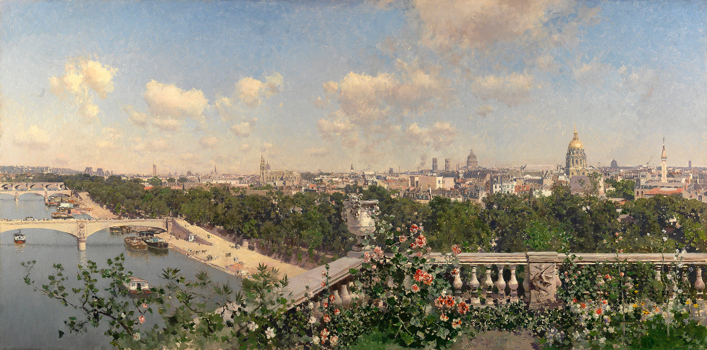 View of Paris from the Trocadero, vintage artwork by Martin Rico y Ortega, 12x8" (A4) Poster