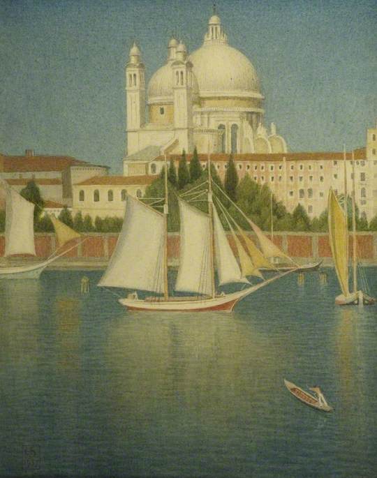 The Salute from the Giudecca, Venice, vintage artwork by Joseph Edward Southall, 12x8" (A4) Poster