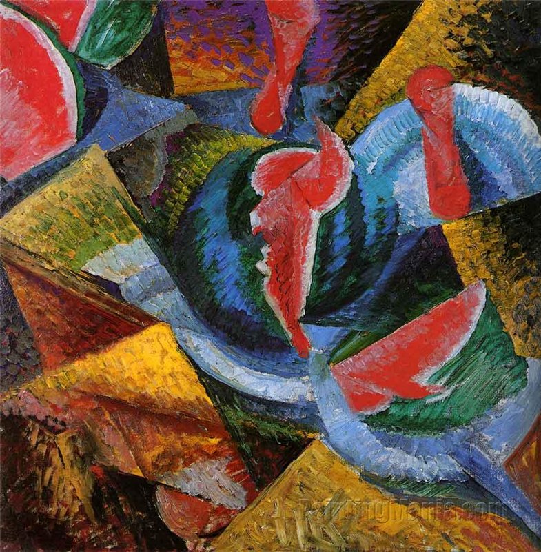 Still Life - Watermelon, vintage artwork by Umberto Boccioni, 12x8" (A4) Poster