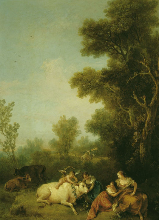 Landscape with Europa and the Bull, vintage artwork by Francesco Zuccarelli, 12x8" (A4) Poster