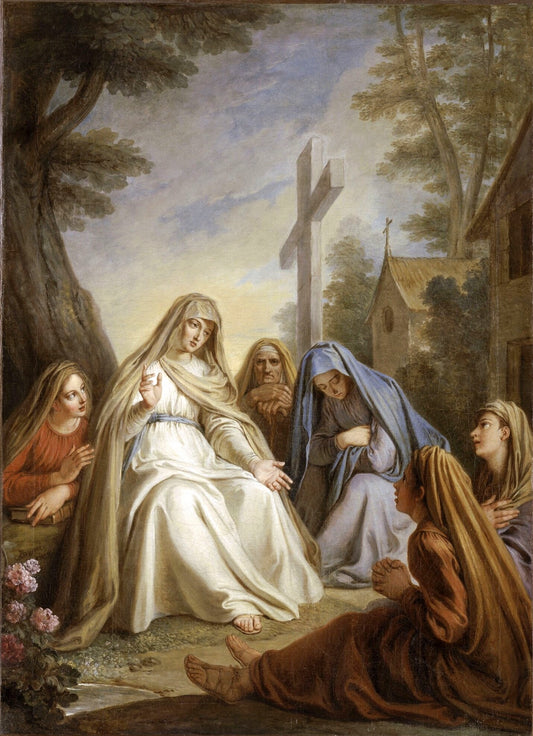 Saint Landrada Teaching the Widows and the Young, vintage artwork by Charles-Antoine Coypel IV, 12x8" (A4) Poster
