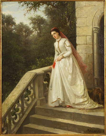 Dorothy Vernon on the Stairs of Haddon Hall, vintage artwork by Jan Antoon Neuhuys, 12x8" (A4) Poster