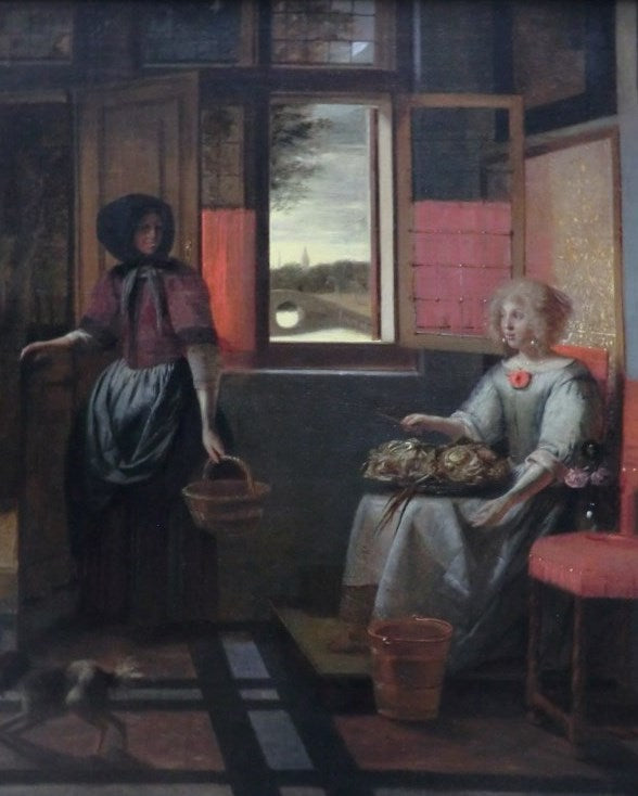 Young Woman and Her Servant, vintage artwork by Pieter de Hooch, 12x8" (A4) Poster