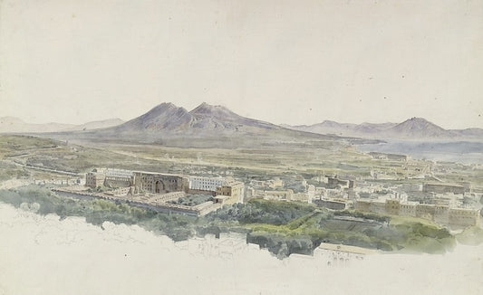 View over Naples with Pompeii and Vesuvius, vintage artwork by Ernst Fries, A3 (16x12") Poster Print