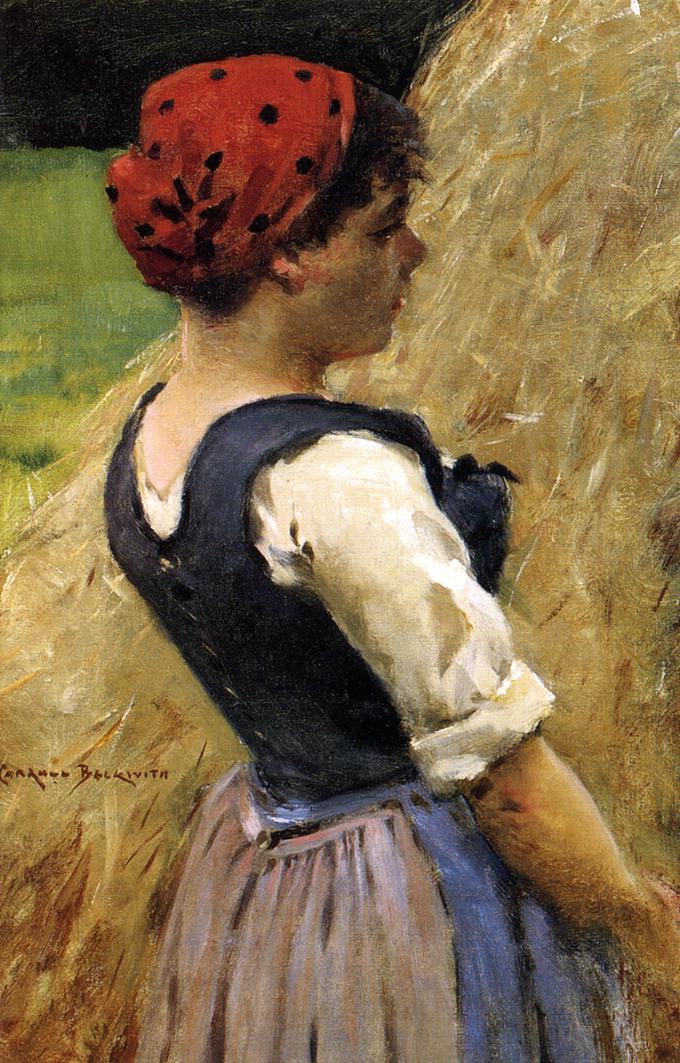 Normandy Girl, vintage artwork by James Carroll Beckwith, 12x8" (A4) Poster