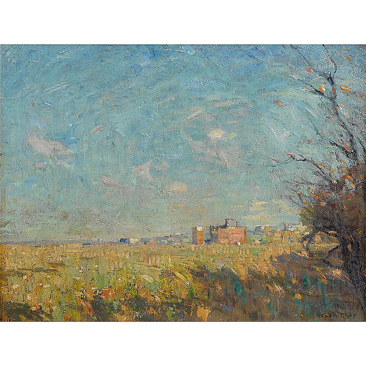 The Distant Town, vintage artwork by William Langson Lathrop, 12x8" (A4) Poster