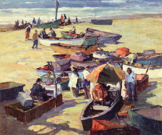 Sunday Fish Market, vintage artwork by George Kennedy Brandriff, 12x8" (A4) Poster