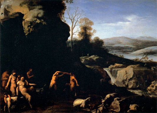 Dance of the Satyrs, vintage artwork by Cornelis van Poelenburgh, 12x8" (A4) Poster