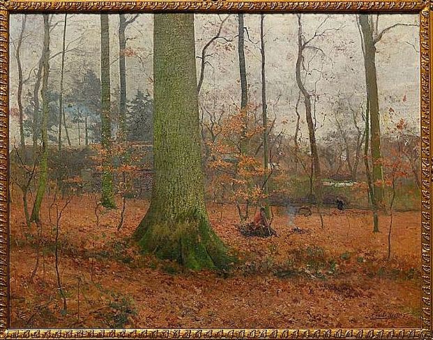 Resting under the Trees, Autumn, vintage artwork by Camille Wauters, 12x8" (A4) Poster
