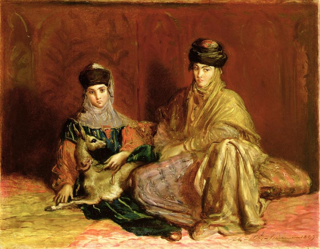Woman and Little Girl of Constantine with a Gazelle, vintage artwork by Theodore Chasseriau, A3 (16x12") Poster Print
