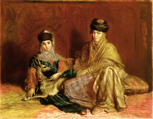 Woman and Little Girl of Constantine with a Gazelle, vintage artwork by Theodore Chasseriau, A3 (16x12") Poster Print