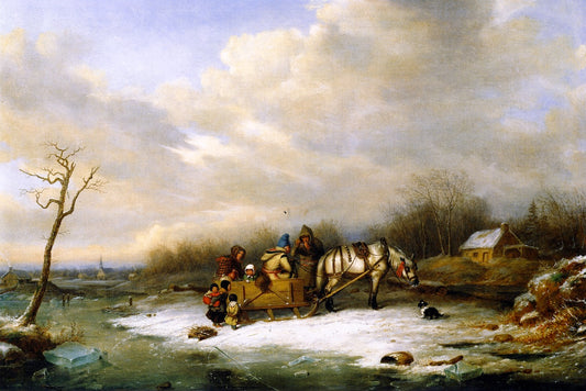 Habitant Family with Horse and Sleigh, vintage artwork by Cornelius Krieghoff, A3 (16x12") Poster Print