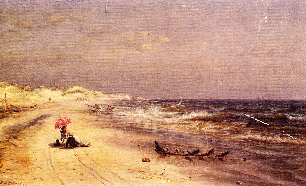An Afternoon at the Beach, vintage artwork by Edward Lamson Henry, 12x8" (A4) Poster