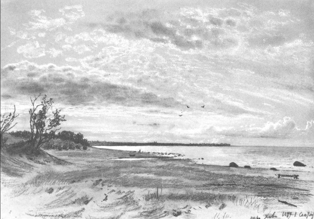 Coast of a Sea at Mery-Hovy, vintage artwork by Ivan Ivanovich Shishkin, 12x8" (A4) Poster
