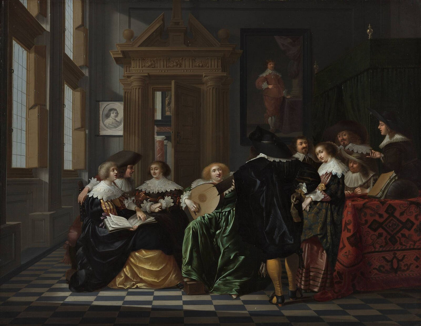 A Musical Company in a Renaissance Hall, vintage artwork by Dirck van Delen, 12x8" (A4) Poster