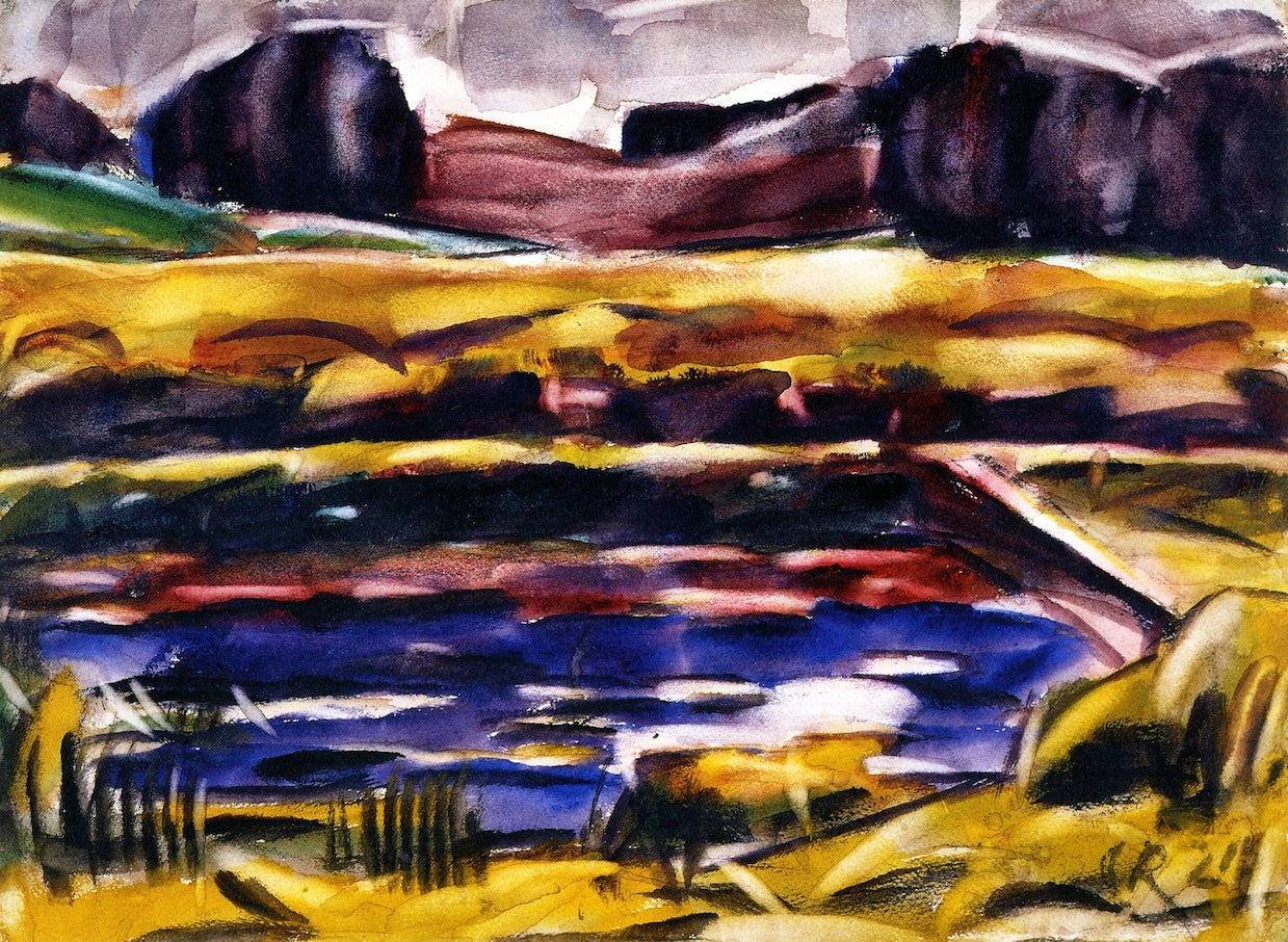 Barvarian Landscape with Pond, vintage artwork by Christian Rohlfs, 12x8" (A4) Poster