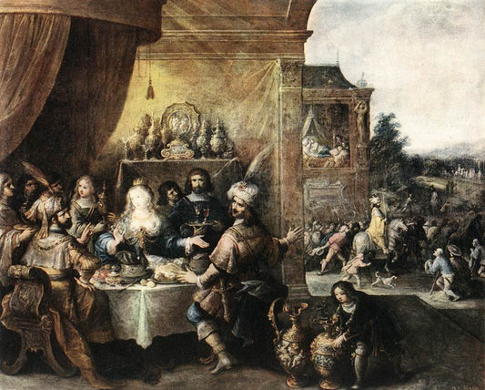 Feast of Esther, vintage artwork by Frans Francken the Younger, 12x8" (A4) Poster