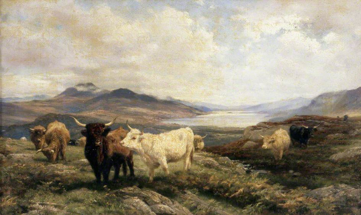 Landscape with Cattle, Morning, vintage artwork by Henry William Banks Davis, R.A., 12x8" (A4) Poster