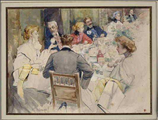 Elegant Dinner Party, vintage artwork by Jean-Georges Beraud, 12x8" (A4) Poster