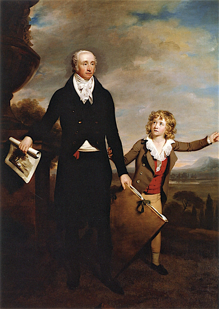Sir Richard Cold Hoare Aged 37 and His Son Aged 11, vintage artwork by Samuel Woodforde, 12x8" (A4) Poster