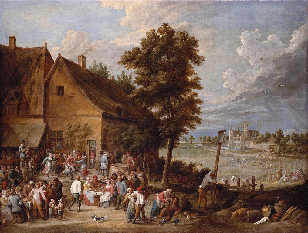 A Feast at Harvest-Time with the House of Drij Toren, vintage artwork by David Teniers (II), 12x8" (A4) Poster