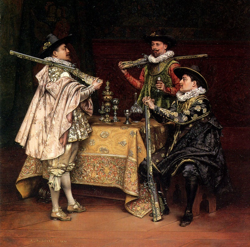 Discussing the Day’s Shoot, vintage artwork by Adolphe Alexander Lesrel, 12x8" (A4) Poster