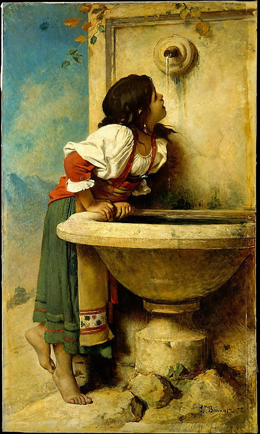 Roman Girl at a Fountain, vintage artwork by Leon Joseph Florentin Bonnat, 12x8" (A4) Poster