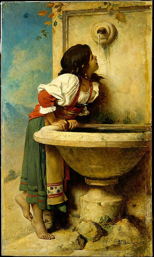 Roman Girl at a Fountain, vintage artwork by Leon Joseph Florentin Bonnat, 12x8" (A4) Poster