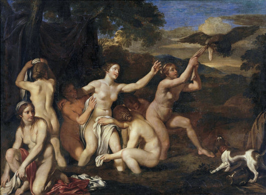 Diana and her Nymphs Bathing, vintage artwork by Attributed to Louis de Boullogne the Younger, 12x8" (A4) Poster