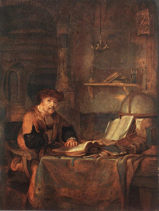 A Scholar with His Books, vintage artwork by Gerbrand van den Eeckhout, 12x8" (A4) Poster