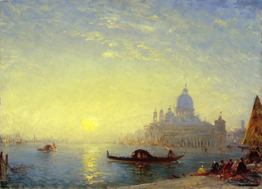 Santa Maria della Salute at Sunset, vintage artwork by Felix-Francois-Georges-Philbert Ziem, 12x8" (A4) Poster