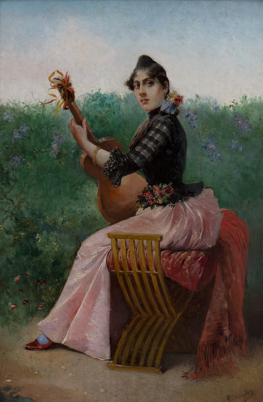 Mujer con guitarra by Manuel Garcia y Rodriguez,A3(16x12")Poster