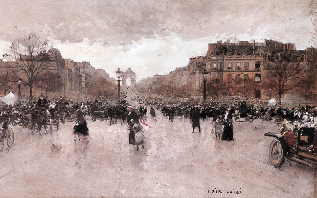 Champs Elysees, Paris, vintage artwork by Luigi Loir, 12x8" (A4) Poster